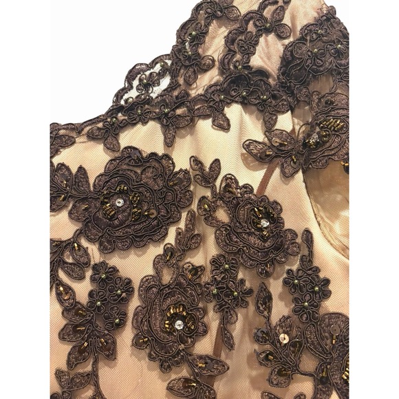 Vintage Jovani Evening Gown US Women's M/L Brown Tan Beaded Lace Mother of Bride - Picture 13 of 16